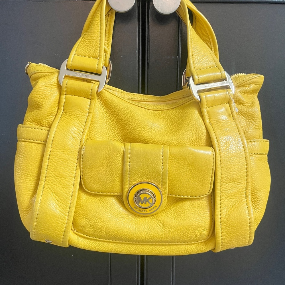 Michael Kors Yellow Pebbled Leather Large Satchel Hobo Bag